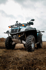 Quad bike in the spring in the village.