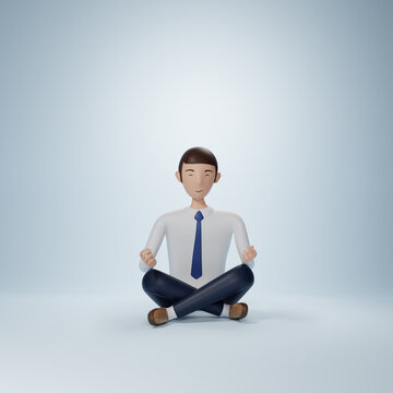 Businessman cartoon character sitting in yoga pose