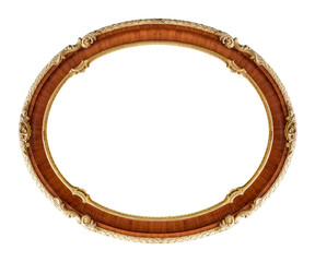 Wooden oval frame for paintings, mirrors or photo isolated on white background. Design element with...