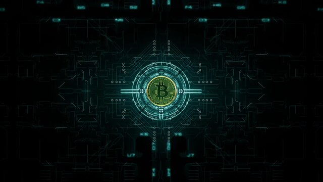Bitcoin BTC blockchain crypto currency encryption, Technology global network connections background concept, Digital money exchange, to the moon (Camera shakes/wiggle version)