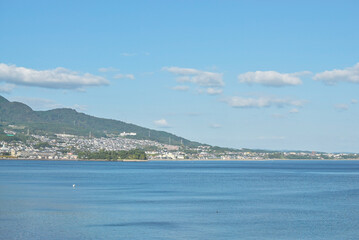 Fototapeta premium view of the sea and city from the sea