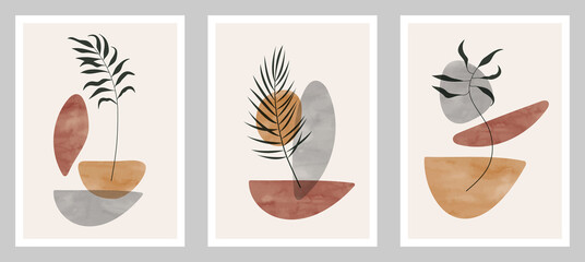 
Botanical wall art vector set. Tropical foliage line art drawing with abstract shape. Abstract plant art design for decoration print, cover, wallpaper, wall art. Watercolor background. 
EPS10 vector 