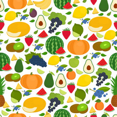 Seamless vector pattern with fruits on a light background.	