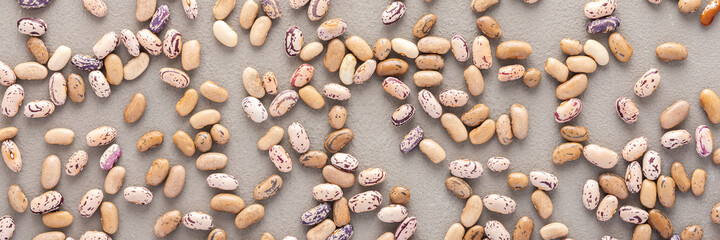 Legumes are scattered in the background, natural banner of Pinto beans, top view