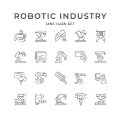 Set line icons of robotic industry