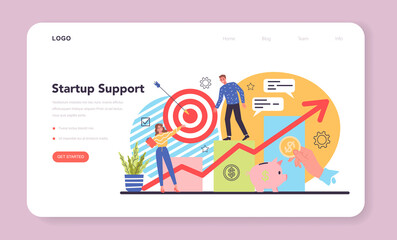 Business incubator web banner or landing page. Business people