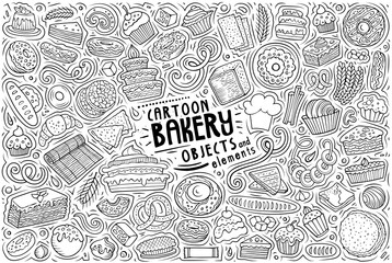 Cartoon set of bakery theme items, objects and symbols