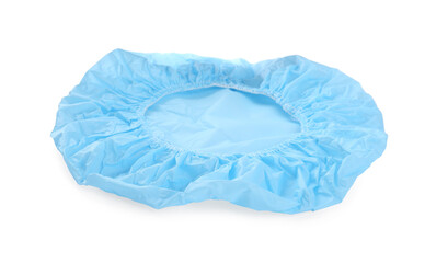 Light blue waterproof shower cap isolated on white