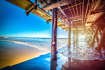 Santa Monica shore seen from under the boardwalk