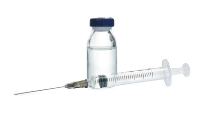 Syringe with vial of medicine isolated on white