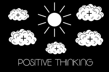 Positive thinking, optimistic attitude, brain life, brain clouds and the sun, positive mindset, positively charged brain 