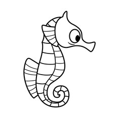 Cute cartoon sea horse outlined for coloring page isolated on white background
