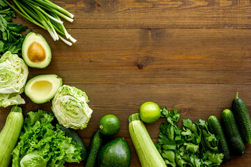 Layout of raw green vegetables, top view