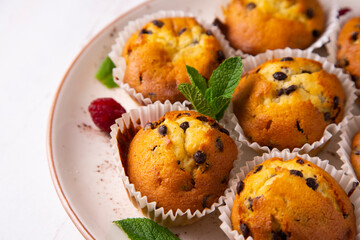 Chocolate magdalenas with chocolate. Traditional spanish muffins recipe.