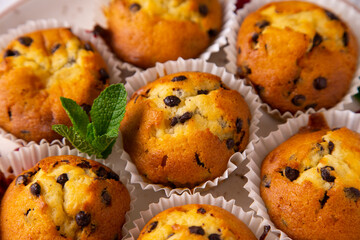 Chocolate magdalenas with chocolate. Traditional spanish muffins recipe.