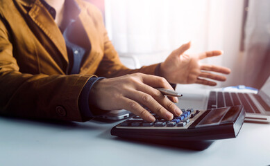 Searching Browsing Internet Data Information with blank search bar.businessman working with smart phone, tablet and laptop computer on desk in office. Networking Concept