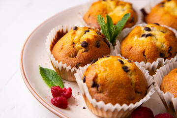 Chocolate magdalenas with chocolate. Traditional spanish muffins recipe.