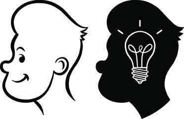 Business creative idea. Light bulb with rays shine. Isolated sketch object. Flat vector illustration.