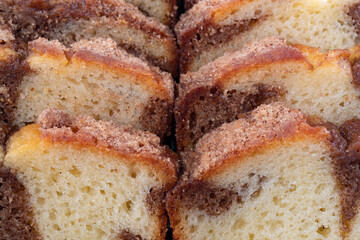 Cinnamon marble pound cake slices close view