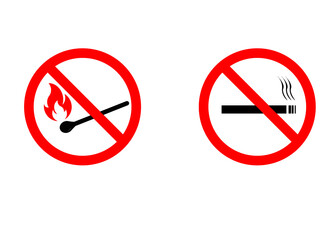 No smoking, no open flames. No smoking and red sign no fire.Vector parallel design EPS 10.