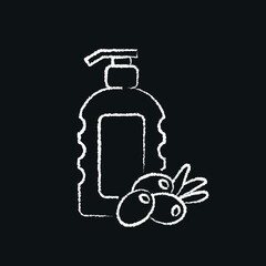 Body lotion with olive oil chalk icon. Natural cosmetics and Make up. Thin line customizable illustration. Contour symbol. Vector isolated outline drawing.
