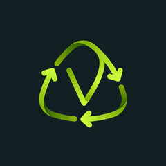 Recycling symbol with V letter line logo.