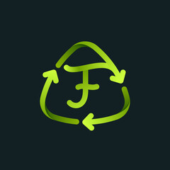 Recycling symbol with F letter line logo.