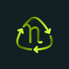 Recycling symbol with N letter line logo.