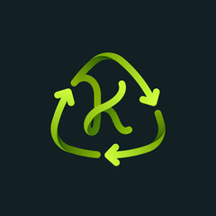 Recycling symbol with K letter line logo.