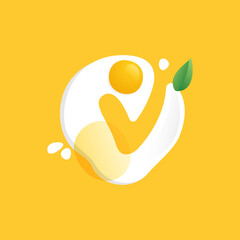Letter V logo on a Fried Egg with green leaf and splashes.