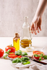 Mozzarella salad over white texture background