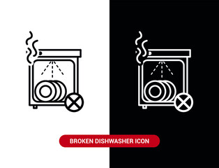 Vector image. Icon of a broken dishwasher.