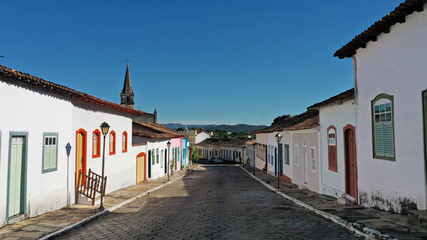 Beautiful perspective of colonial style buildings and colorful houses in the historical district of Cidade de Goias, former Goias Velho City in Goias State, Brazil 