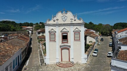 Beautiful perspective of colonial style buildings and colorful houses in the historical district of...
