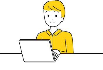 パソコンで仕事をする男性　シンプルタッチ