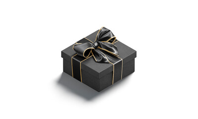 Blank black gift box with ribbon bow mockup, side view