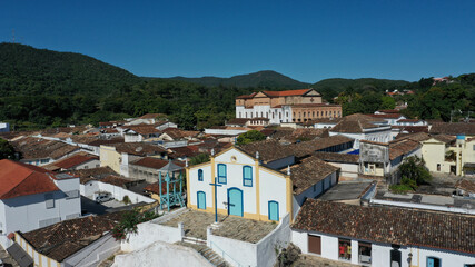 Beautiful perspective of colonial style buildings and colorful houses in the historical district of Cidade de Goias, former Goias Velho City in Goias State, Brazil 