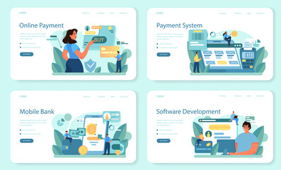 Fototapeta na wymiar Payment system web banner or landing page set. Website payment system
