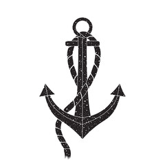 Old ship sea anchor vector icon isolated on white background. Aged black and white texture.