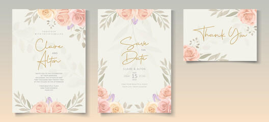 Set of beautiful soft color floral wedding invitation template
