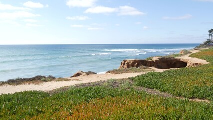 Seascape vista point, viewpoint in Carlsbad, California coast USA. Frome above panoramic ocean...