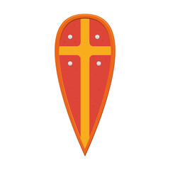 A medieval metal knight's shield of red-orange color, protecting the knight during the battle. vector illustration isolated on white background.