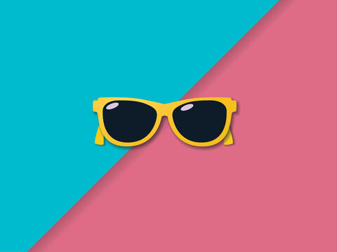 Summer and sunglasses vector concept. Symbol of vacation, hoilday, fun and relax. Minimal illustration.
