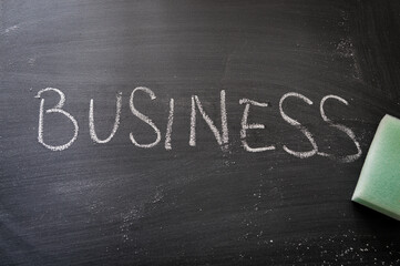 Fototapeta premium erasing business, hand written word on blackboard being erased concept