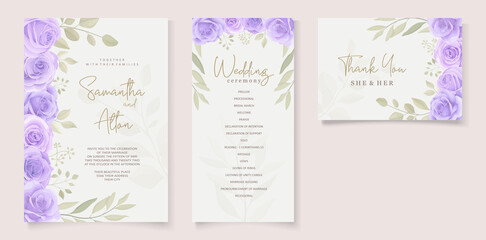 Fototapeta na wymiar Set of beautiful soft color floral wedding invitation template