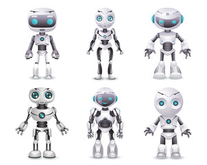 Science fiction artificial intelligence robot technology mechanical future scifi 3d design set vector illustration
