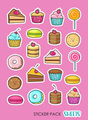A set of stickers with sweets in the style of kawaii