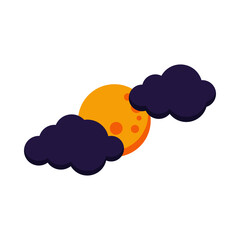 Full moon with cloud night icon isolated on white background. Dark colored astronomy and weather icon. Vector flat cartoon style clip art illustration.
