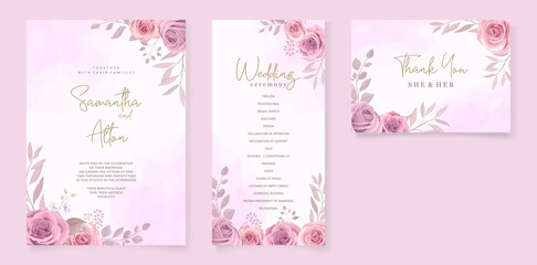 Set of beautiful soft color floral wedding invitation template