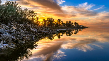 Fototapeta na wymiar Sunset on Lake Qarun, Fayoum, Egypt